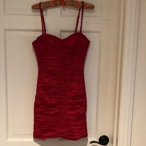 Red Spaghetti strap short ruched dress
